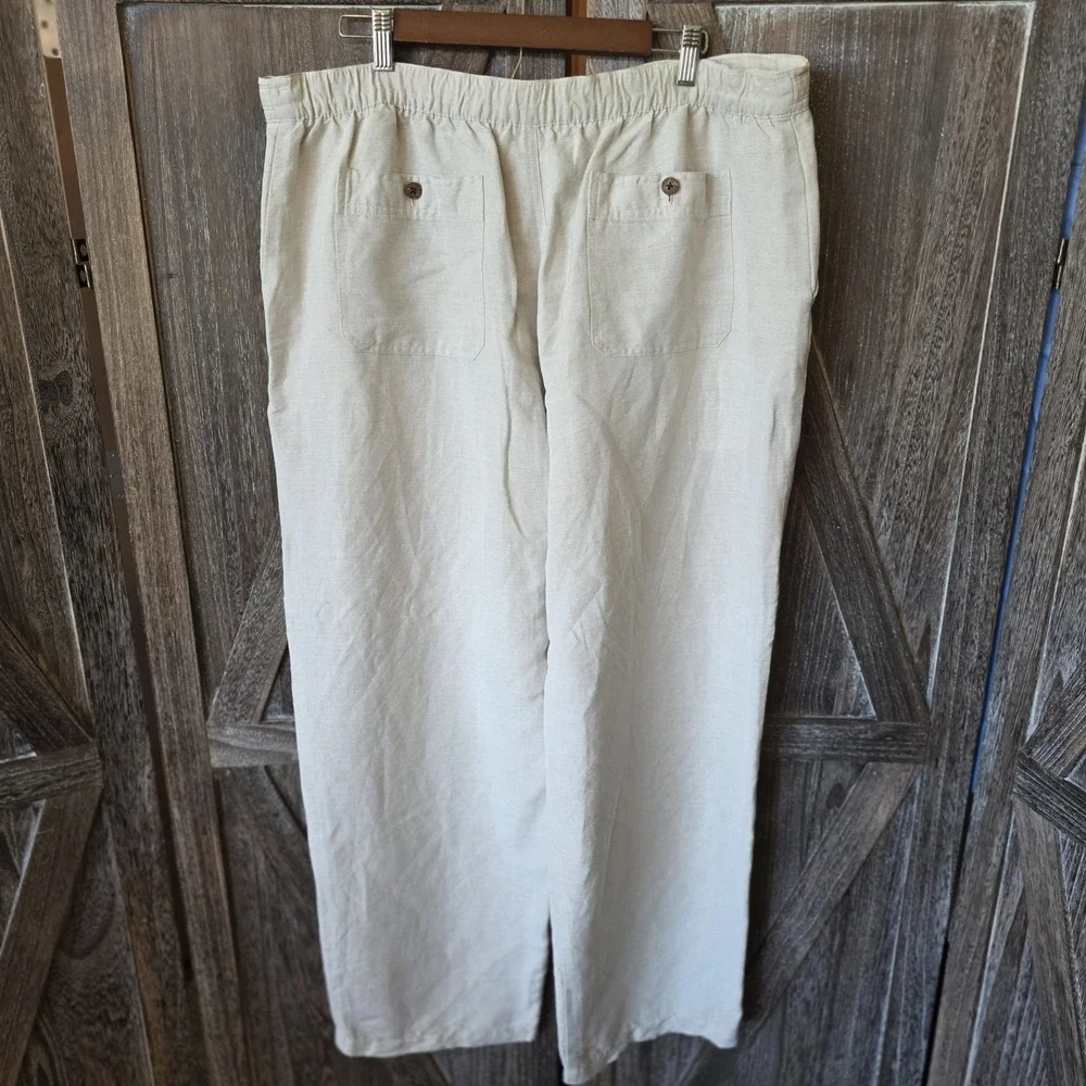 Cubavera Pants Mens Size XL (40-42) Beige Wide Leg Linen Blend Chinos Drawstring
